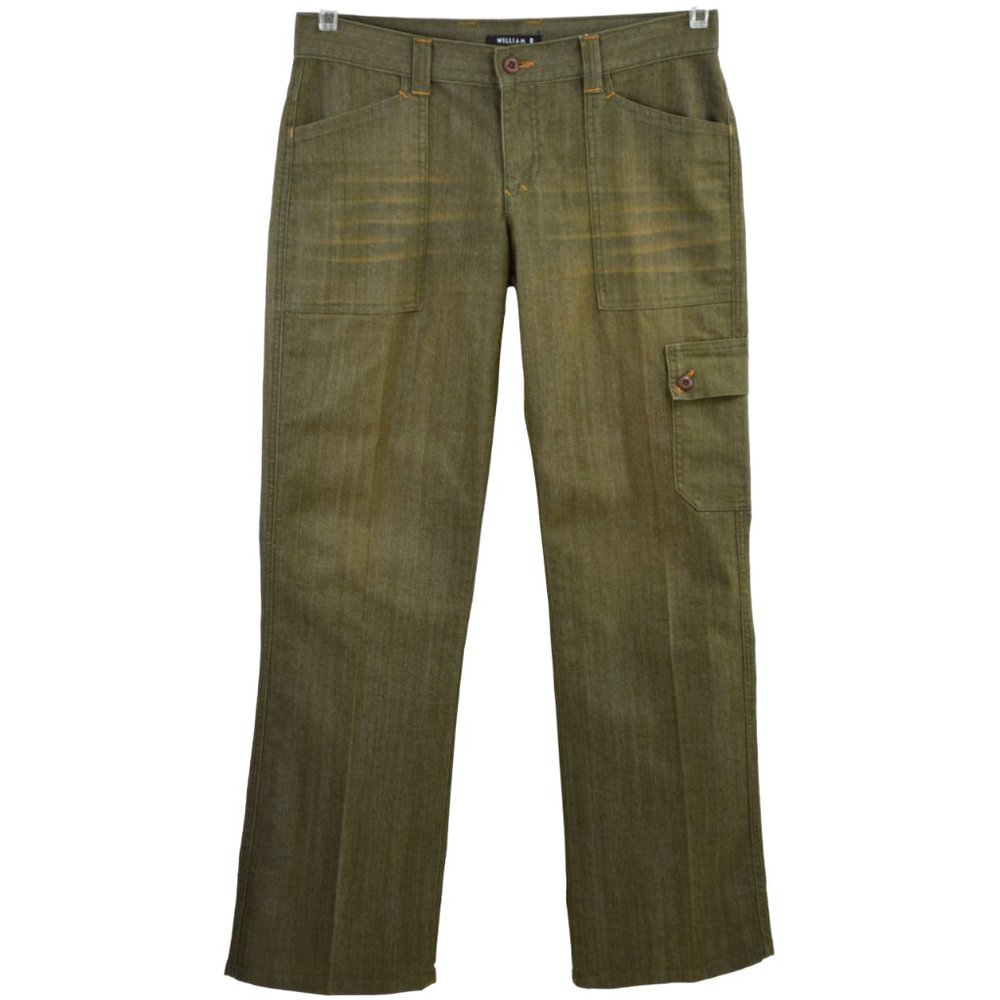 WILLIAM B Jeans Size 12 Designer Denim Olive Green Cargo Boot Cut Straight